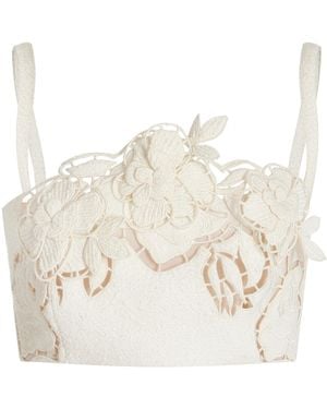 Oscar de la Renta Floral Tweed Crop Top - Natural