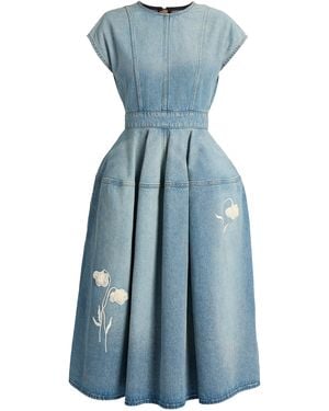 Erdem Embroidered Denim Cotton Midi Dress - Blue