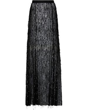 Carla Zampatti Fringed Sequin Godet Maxi Skirt - Black