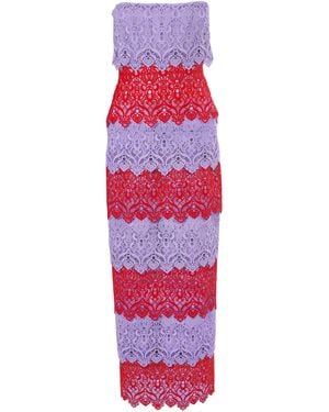Carolina Herrera Strapless Lace Maxi Dress - Red