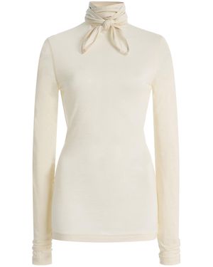 Lemaire Patch-detailed Jersey Scarf-neck Top - White