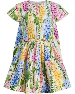 Oscar de la Renta Foxglove-Printed Cotton-Poplin Mini Dress - White