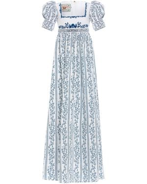 Agua Bendita Pistacho Grosellas-printed Poplin Dress - White