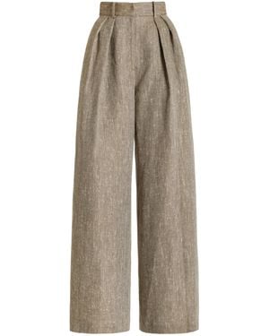 Brandon Maxwell Herringbone Linen-silk Wide-leg Trousers - Natural