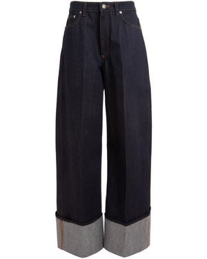 Givenchy Cuffed Raw-Denim Wide-Leg Jeans - Blue