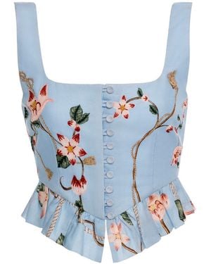 Agua Bendita Eslabon Navegante Linen Cropped Top - Blue