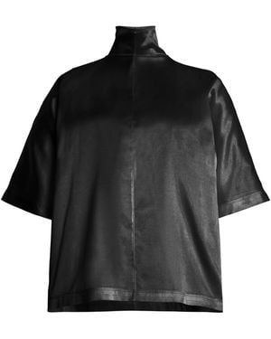 Brandon Maxwell The Ellis Mock Neck Stretch-Silk Top - Black