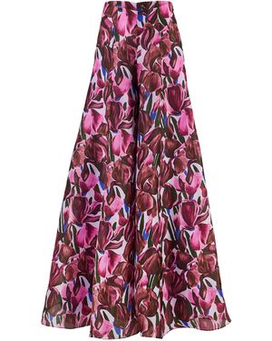 Carolina Herrera High-Rise Iris Print Silk Gazar Wide-Leg Trousers - Red