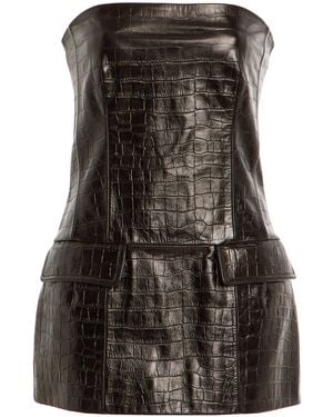 TOTEME Strapless Croc-Embossed Leather Strapless Top - Black