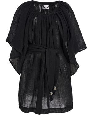Lisa Marie Fernandez Angel-Sleeve Linen-Blend Gauze Mini Dress - Black