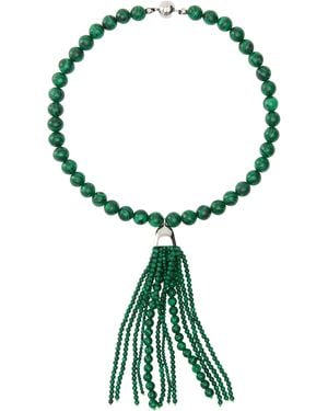 Julietta Delfina Rhodium-Plated Brass Malachite Necklace - Green