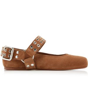 Alaïa Biker Suede Ballet Flats - Brown