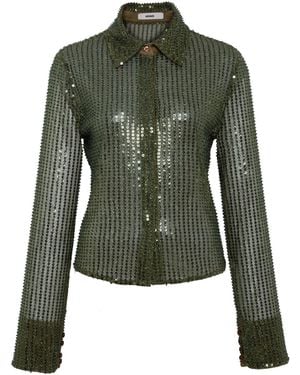 Siedres Sezanne Sheer Sequinned Top - Green