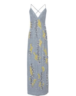 DES_PHEMMES Sequined Floral Design Maxi Dress - Blue