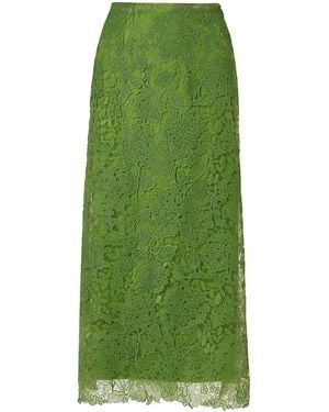 Carolina Herrera Hydrangea Floral Lace Midi Slip Skirt - Green
