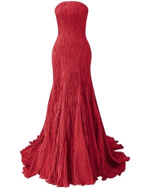 Marmar Halim Strapless Pleated Taffeta Mermaid Dress - Red