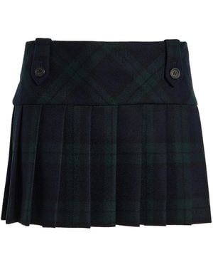 Miu Miu Pleated Checked Wool-Twill Mini Skirt - Blue