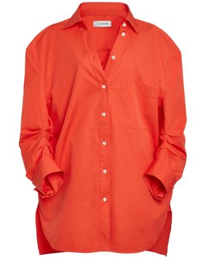Lanvin V-Neck Ruched Cotton Shirt - Orange