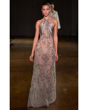 Georges Hobeika Halter Neck Embellished Maxi Dress - Brown