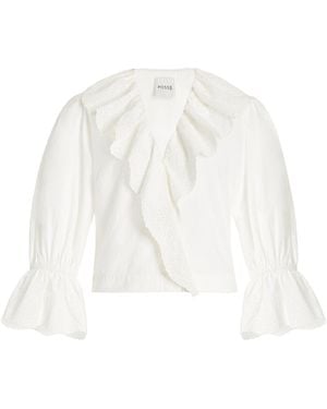 Posse Beryl Embroidered Cotton Cross-over Top - White