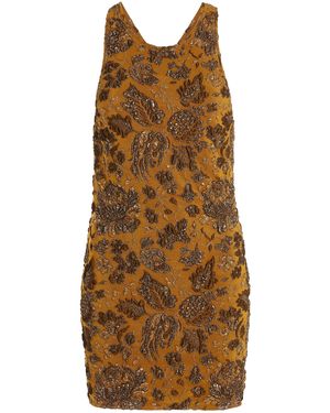 Saint Laurent Floral Stretch-Brocade Mini Dress - Natural
