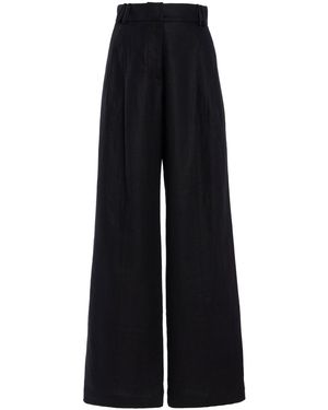 Another Tomorrow Exclusive Pleated Linen Wide-Leg Trousers - Black