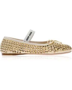 Miu Miu Crystal-Embellished Ballerina Flats - Metallic