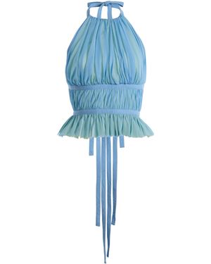 Tae Park Pleated Wrap Chiffon Top - Blue