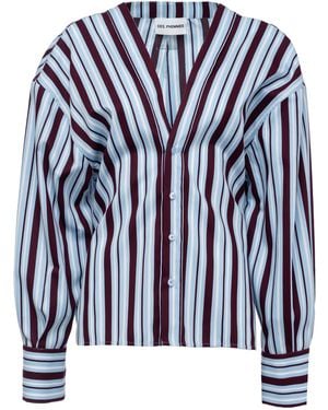 DES_PHEMMES Striped Twill Shirt - Blue