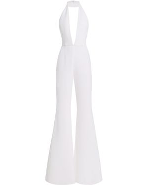 Sergio Hudson Belted Halter Deep-V Jumpsuit - White