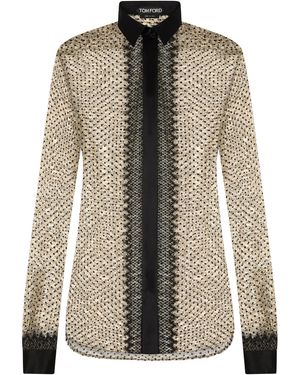 Tom Ford Flocked Polka-Dot Lace Shirt - Natural