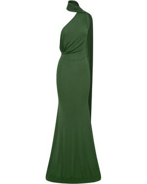 Alex Perry Scarf Pleated Dry Jersey Gown - Green