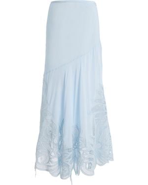 Ulla Johnson Oona Embroidered Silk Crepe De Chine Midi Skirt - Blue