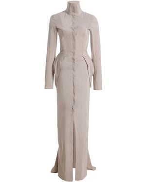 Colleen Allen Tailored Cotton-Silk Bustle Maxi Dress - White
