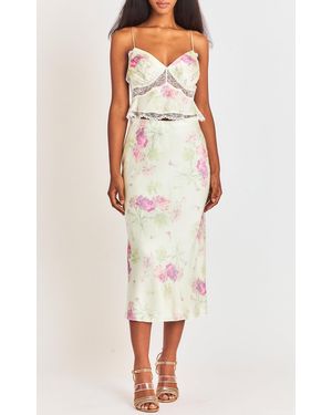 LoveShackFancy Castle Floral Silk Midi Skirt - White