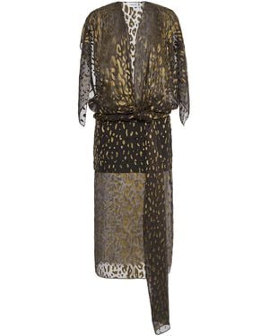 Ferragamo Printed Silk-Blend Midi Dress - Green