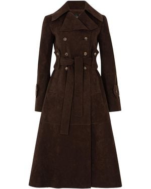 A.W.A.K.E. MODE Belted Faux Suede Trench Coat - Brown