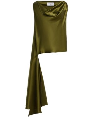 Brandon Maxwell Axel Asymmetrical Draped Silk Stretch Charmeuse Top - Green