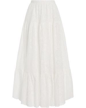 Erdem Tiered Cotton Lace Full Maxi Skirt - White