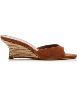 STAUD Brigette Suede Wedge Mules - White