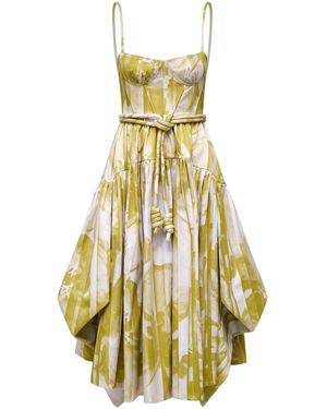 Maria Elena Villamil Montaña Belted Cotton Midi Dress - Metallic