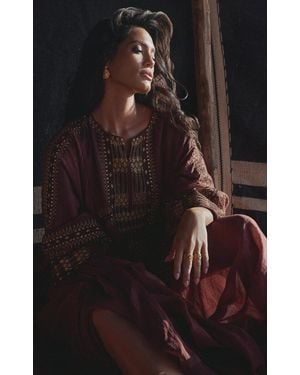 Bthaina Hand-Embellished Chiffon Caftan Dress - Black