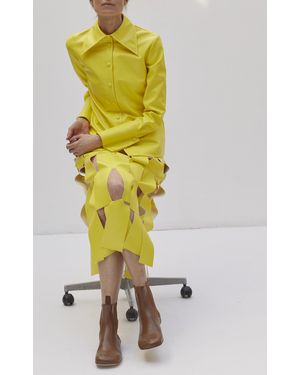 A.W.A.K.E. MODE Faux-Leather Midi Skirt - Yellow