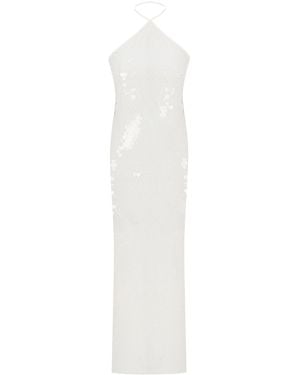 New Arrivals Triangle Neck Dress In White Sequin