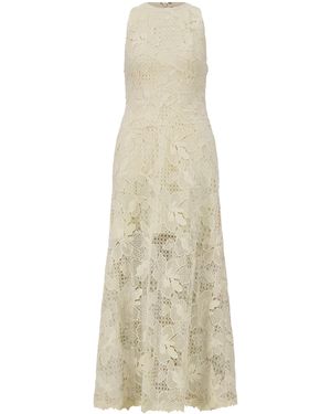 Lela Rose Lattice Guipure Lace Midi Dress - Natural