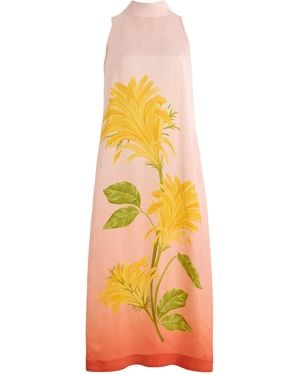 VERANDAH Tie-Neck Ombre Floral Satin Maxi Dress - Yellow