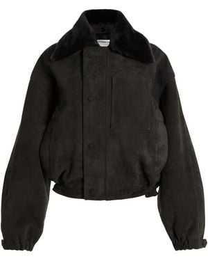 Victoria Beckham Shearling-Trimmed Leather Bomber Jacket - Black