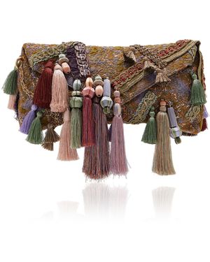 Dries Van Noten Tasseled Jacquard Clutch - White
