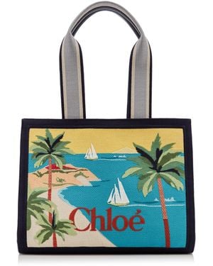 Chloé Soleil Embroidered Canvas Tote Bag - Blue