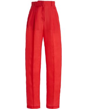 Atelier Prabal Gurung High-Rise Satin-Faced Organza Straight-Leg Trousers - Red